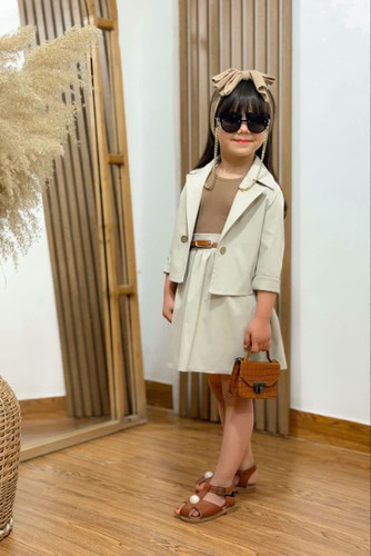 ست چهار تیکه کت و دامن کتان